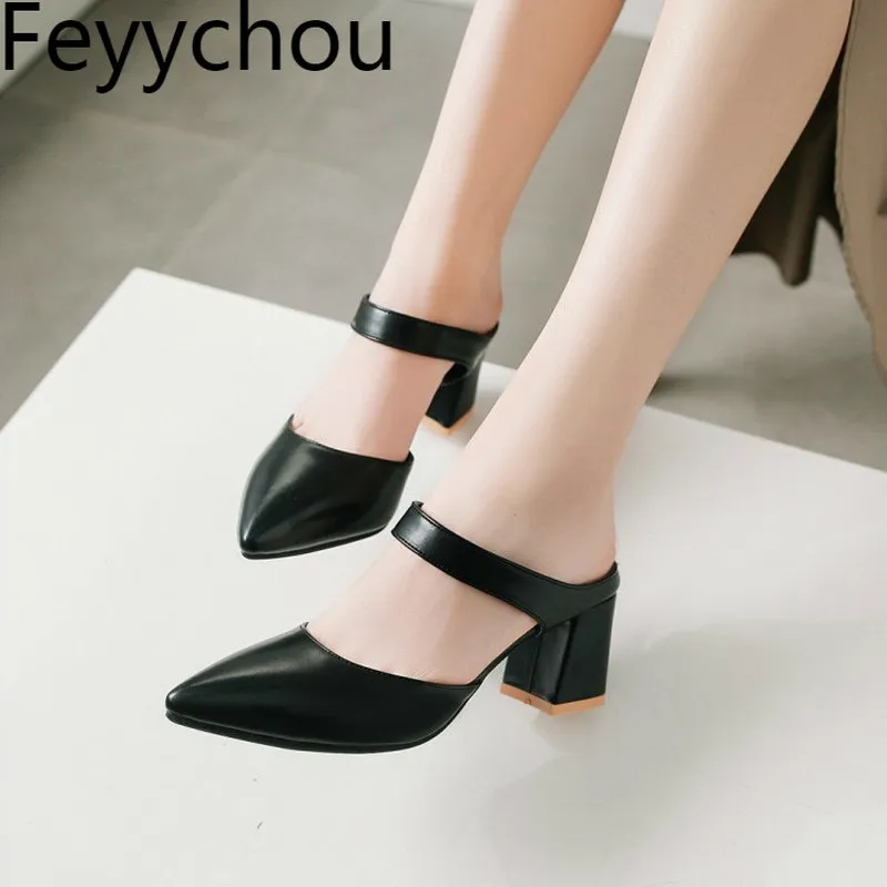 

Women Pumps Mules Shoes High Heel Pointed Toe Slip on 2018 Summer Outside Beach Slides Fashion Casual Office Black Red White