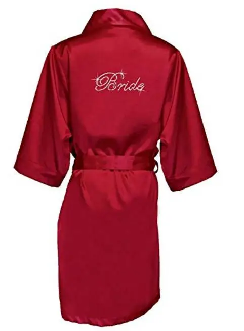 Атлас из искусственного шелка для свадьбы, невесты, подружки невесты халаты, белый свадебный халат/кимоно халаты, "невеста" "невеста горничной" графический на Bac - Цвет: wine red  bride