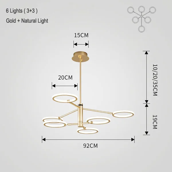 Внутренний светодиодный потолочный Люстра, освещение, повседневный свет, гостиная, спальня, современная канделябры люстры, освещение для дома, светильники, лампадер - Цвет абажура: Gold 3 and 3 Lights