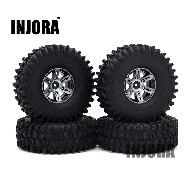 Special Offers 4PCS 1.9" Black Beadlock Wheel Rim Tires for 1/10 RC Rock Crawler Axial SCX10 90046 90047 D90 D110 TF2 Traxxas TRX-4