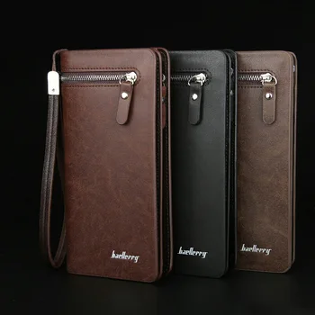

Fashion Korean Men Long Purse With Wristband Zipped PU Leather Card Holder Clutch Money Bag Man Casual Wallet New