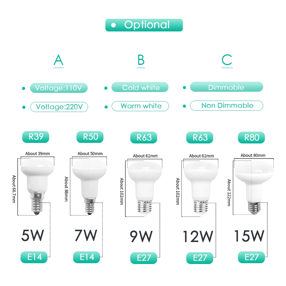 Приглушаемая Светодиодная лампа E27 E14 R39 R50 R63 R80 энергосберегающая с cfl лампочкой 3