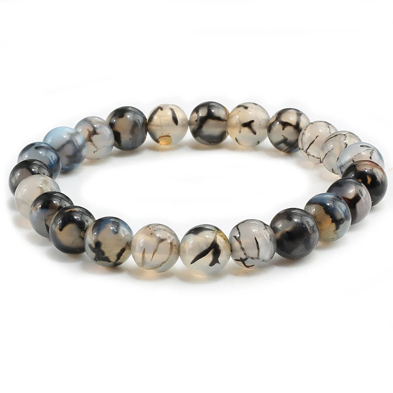 

28 Styles 8mm Natural Stone Beads Bracelets & Bangles Black Pattern Gold/Sliver Dumbbell Couple Bracelet For Women Man Jewelry