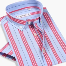 Хлопок лето бренд Мужская мода Полосатое платье рубашки высокое качество роскошная кнопка вниз воротник Slim Fit Мужская Повседневная рубашка