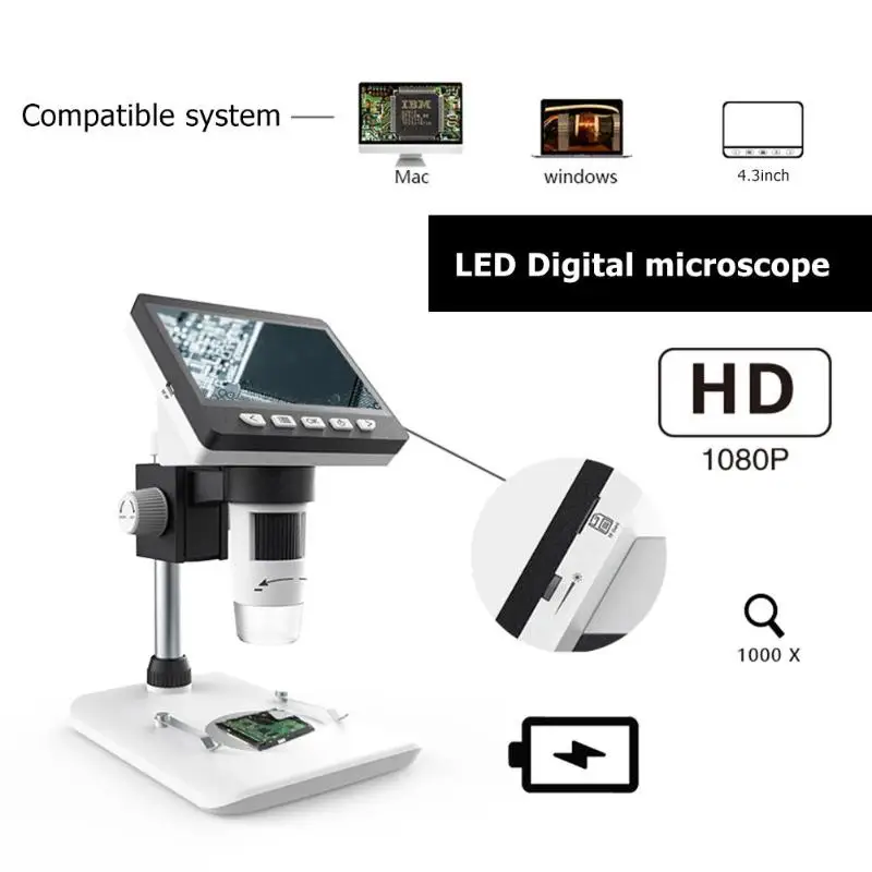 Beste 1000X4.3 inch 8 LCD Licht Digitale Microscoop HD 1080P Desktop Solderen Elektronische Vergrootglas Glass Ondersteuning 10 talen