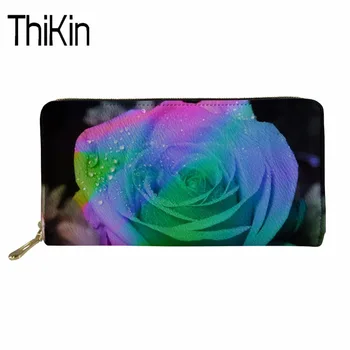 

THIKIN Women's Purse 3D Colorful Roses Print PU Leather Wallets Fashion Zipper Organizer Wallet Clutch Bag Slim Wallet Money Bag