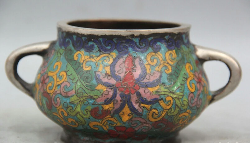 

Elegant old S1905 6" Marked Chinese Cloisonne Enamel Bronze Silver Flower Incense Burner Censer statue