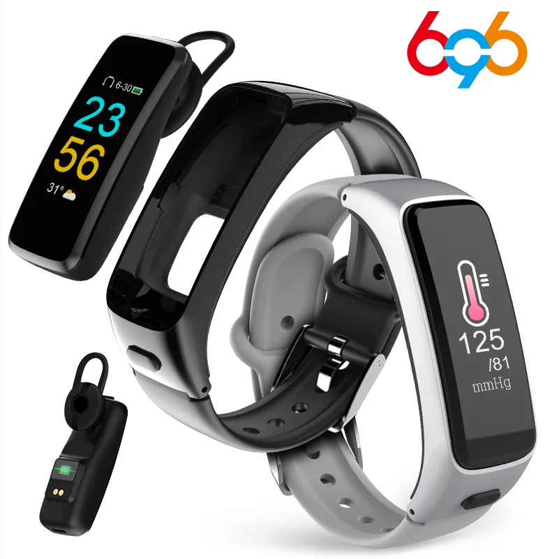  BY51 2 in 1 Passometer Heart Rate Blood Pressure Monitor Combo Smart Bracelet Bluetooth Earphone He - 33048345902