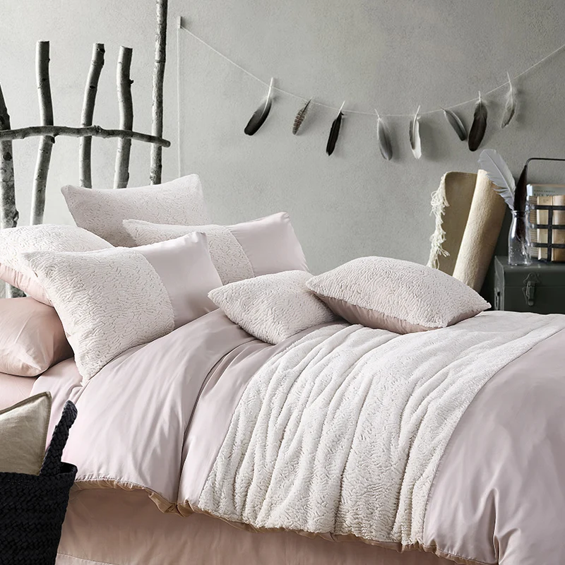 2015 top luxury silk cotton rabbit fleece bedding set comforter duvet