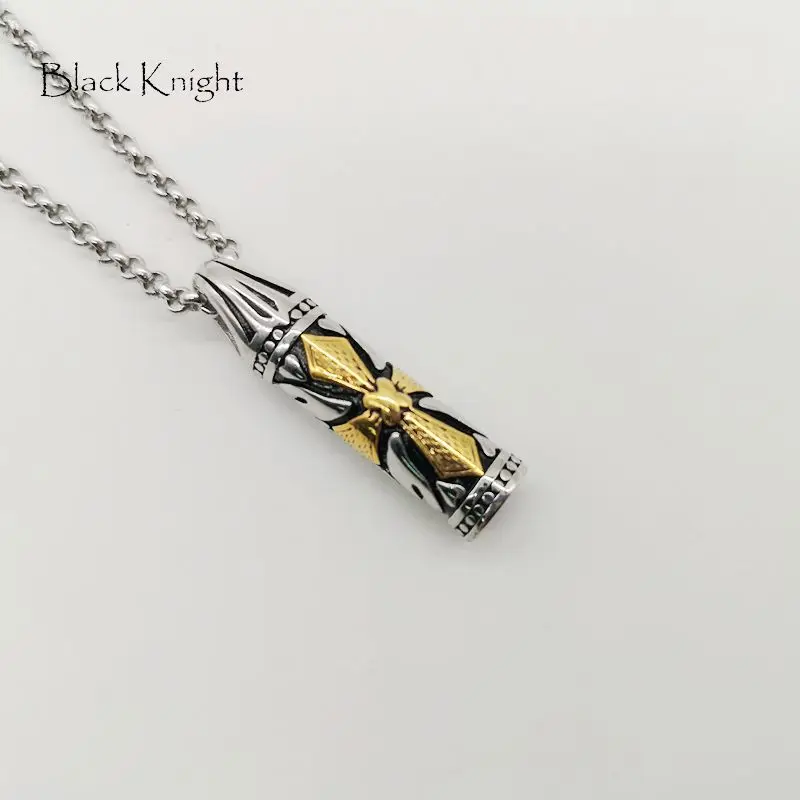 

2019 AW Vintage Stainless steel cross cylinder pendant necklace 2 tone cameo cylinder charm hip hop necklace