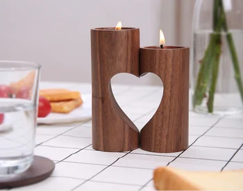 

Wood Hollow Heart Aromatherapy Lovers Cheap Candle Holders Modern European Style Creative Home Wedding Ceremony Ornament Gifts