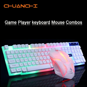

2020 new wired LED Backlight Keyboard and Optical Mouse Combo 104 Keys keyboard for Windows android IOS gamer Russian stickers
