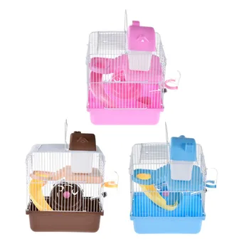 

2 Floors Storey Luxury Pet Hamster Cage Portable Small Pet Cage Nest House With Slide Disk Spinning Bottle Mini Hamster Supplie