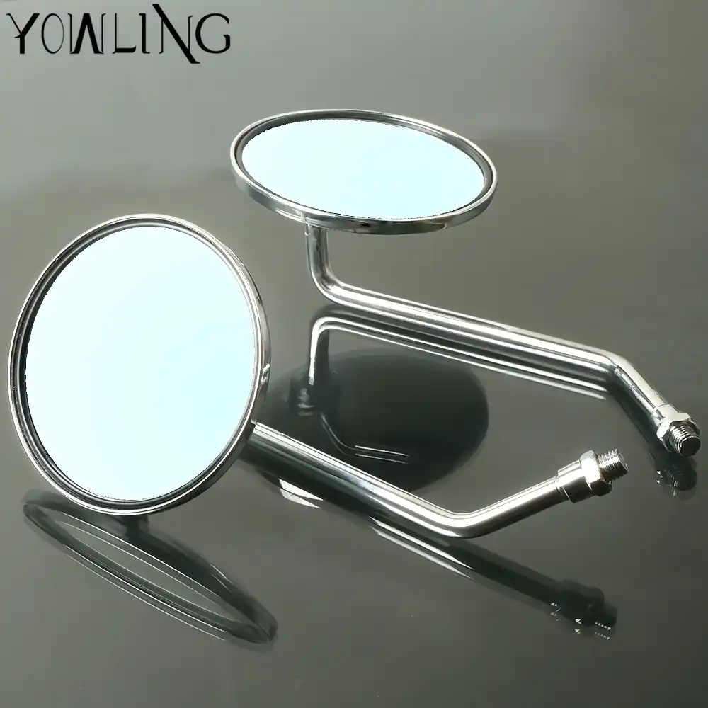 2Pcs 8mm Thread Dia Chrome Round Shaped Motorcycle Scooter Rear View Side Mirror