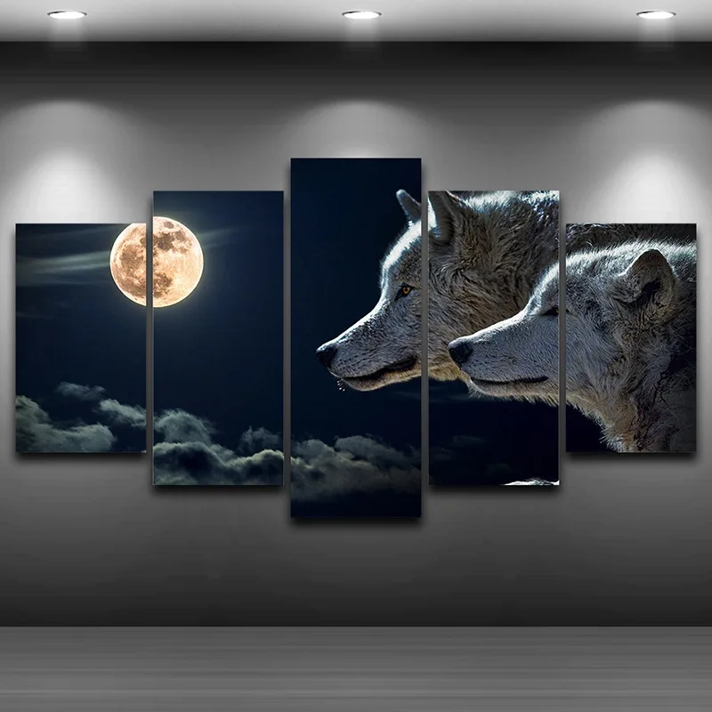 Wolves Moon Spray Painting Decoration Framed Wall Art Picture Artistic Printed Drawing Canvas