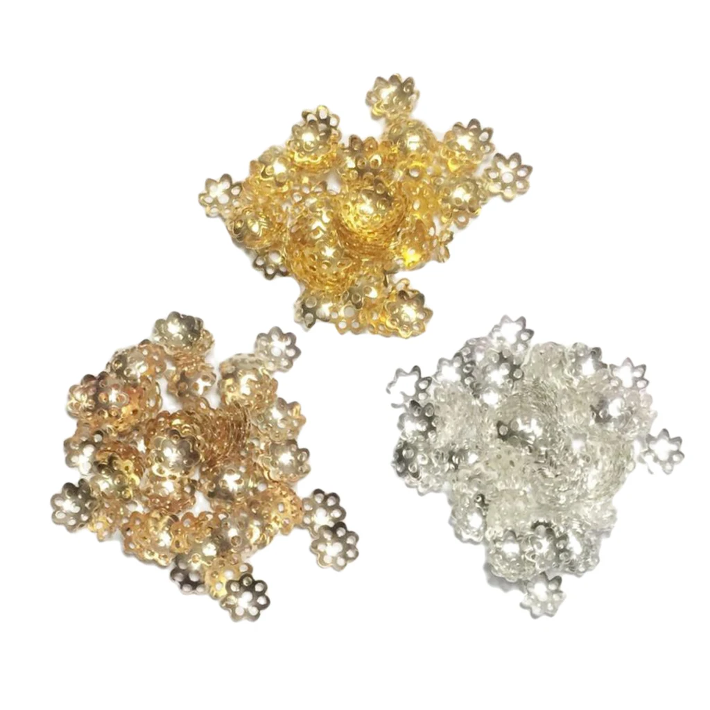 900 Pieces Assorted Color Metal Filigree Flower Bead Caps Jewelry Making Findings Accessories for Beading DIY Crafts 8mm
