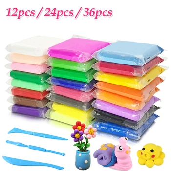 

12pcs 24pcs 36pcs/lot Colored Playdough Light Clay Toy Baby Care Air Drying Handprint Polymer Slime Fluffy Light Soft Plasticine