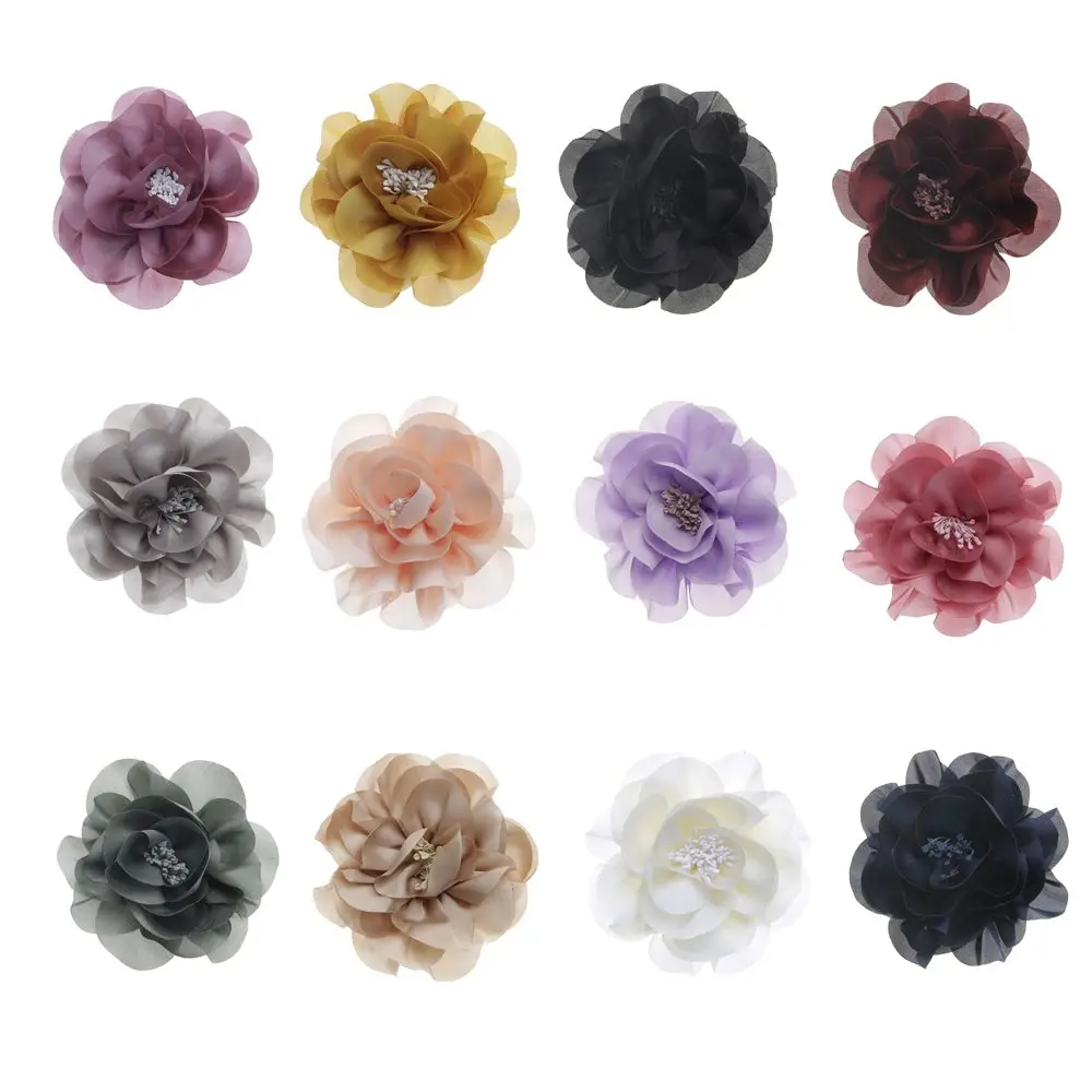 

Nishine 5pcs/lot 4.8" Big Chiffon Flowers with Stamen for Diy Headband Clips Kids Girls Headwear Handmade Hair Accessories