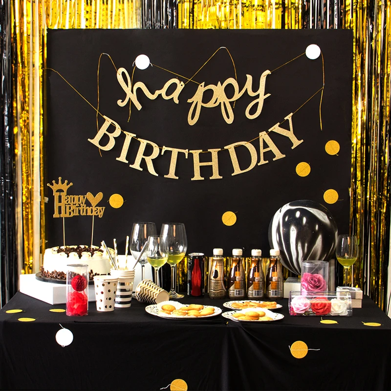 

Gold Foil Happy Birthday Banner Bunting Paper Party Table Decoration Supplies for Boy Girl Show Kids Photo Props Party Favors
