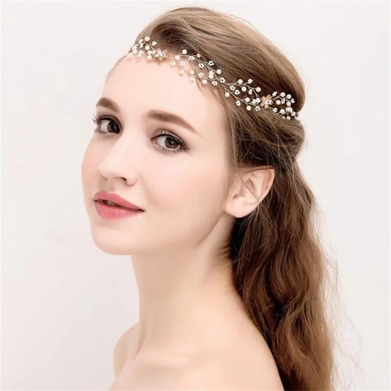 LIN STUDIO Handmade Crystal Rhinestone Hair Piece Women Headband Pearl