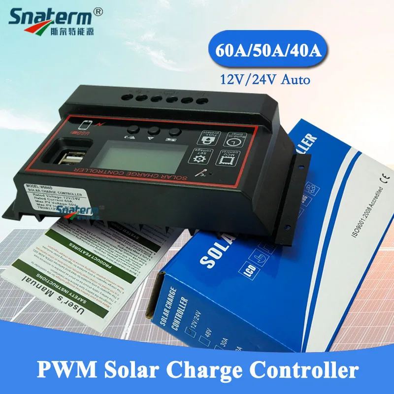 

NEW 60A/50A/40A 12V 24V Auto Solar Charge Controller PWM With LCD Dual USB 5V Output Solar Cell Panel Regulator for PV Home