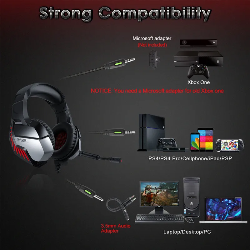 LEORY K5 Pro Gaming noise-concellng Наушники Hi-Fi Сабвуфер гарнитура 7,1 Virtual стерео наушники с микрофоном для PS4 PC One