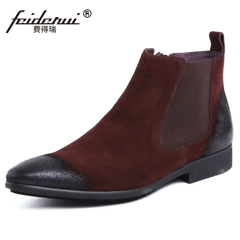 

Luxury Pointed Toe Cow Suede Man Outdoor Riding Shoes Male British Style Genuine Leather Men's Cowboy Chelsea Ankle Boots DK57