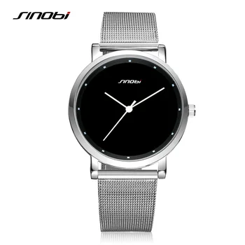 

SINOBI Simply Style Geneva Watches Famous Brand Mans Quartz Wrist Watches Steel Mesh Male Fashion Swiss Craft Clock kol saati