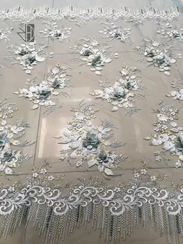 

beautiful african french net lace fabric high quality J-73110 african embroidered tulle lace fabric with stones and beads