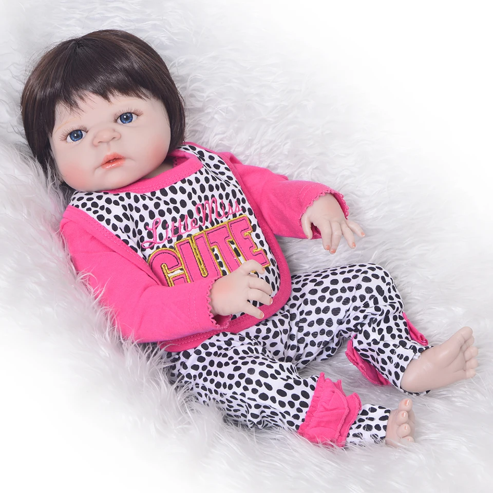 

doll Reborn 57cm black hair silicone body reborn babies dolls alive newborn princess girl with cute clothes for child bebe gift