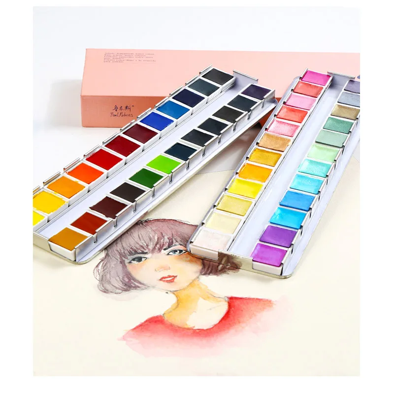 

Rubens Solid Watercolor Pigment Pearlescent Beginner Professional Set Iron Box Master 12 Color 24 Color Watercolor Art Supplies