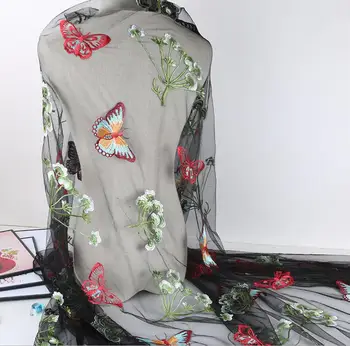 

1Yard Embroidered Butterfly Flower Fabric Lace Cloth For Handicrafts Apparel Sewing Wedding Dress DIY Clothing Doll Cap