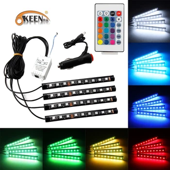 

OKEEN Car LED Neon Interior Light Strip 4*PCS Wireless Remote/Music/Voice Control Decorative Atmosphere Lamp 12V
