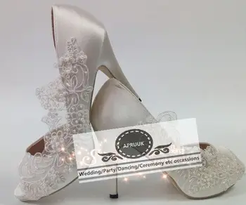 

Peep toes sexy summer wedding shoes satin bridal pumps HS352 handmade lace pearls ladies high quality satin dancing pumps