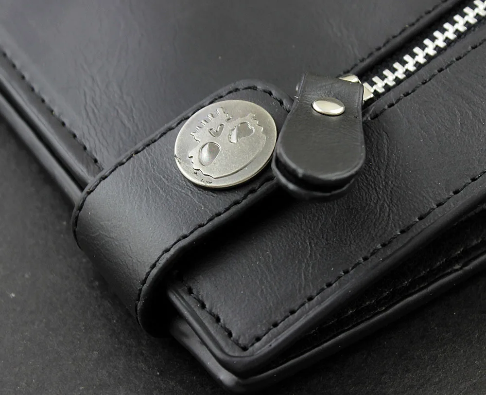 Мужской черный кожаный кошелек на молнии в стиле панк для байкеров с черепами и перекрестными картами GQ001
