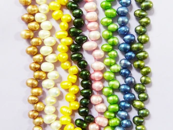 

DF-129# At last (8 shares Mixed color / SET) DIY Fresh Water Pearl 8-9mm Peach Dancing Rice Drop Shape 15 "Inches