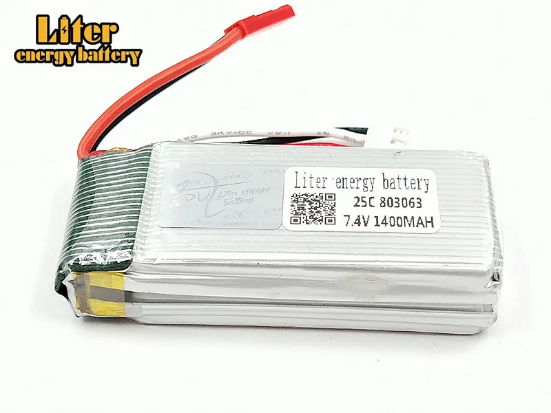 7,4 V 1400 mAH Литий-Полимерный Аккумулятор 7,4 V 1400 mAH JST разъем 803063 MJX X101/MJX X102H Квадрокоптер с дистанционным управлением запасные части 2 S литий-полимерный аккумулятор