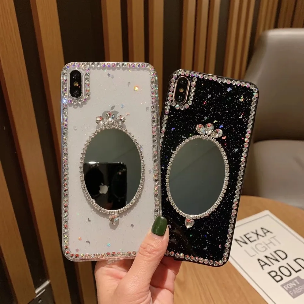 Mirror Case For iphone 6 6s 7 8 Plus X XR XS MAX Glitter Diamond Black Cover 6plus 7plus 8plus Bling Clear Transparent Cases | Мобильные