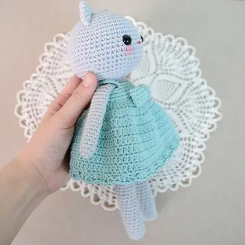 

Silver Kitty AMIGURUMI crochet toy and doll rattle