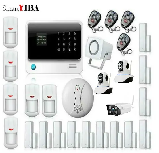 SmartYIBA WIFI GPRS GSM Home Alarm System+Outdoor/Indoor WIFI Network Camera Fire Alarm Smoke Sensor Motion Alarm Security Sets