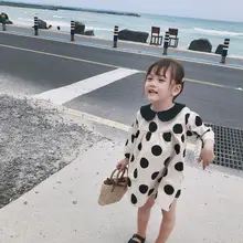 Платье в горошек для девочек модные осенние хлопковые платья для девочек от 1 до 6 лет, HW140