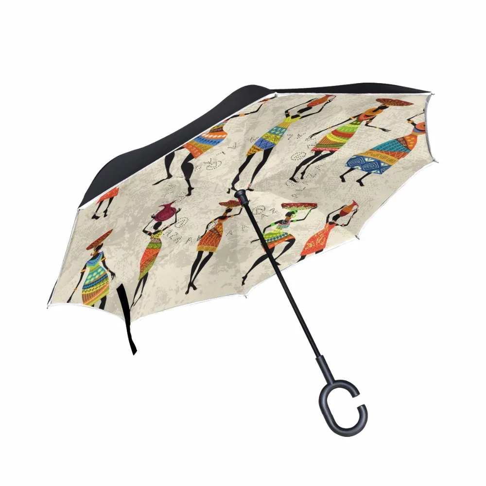 Windproof Reverse Umbrella African Women Head Holding Porcelain Rain Sun High Quality Double Layer Inverted | Дом и сад