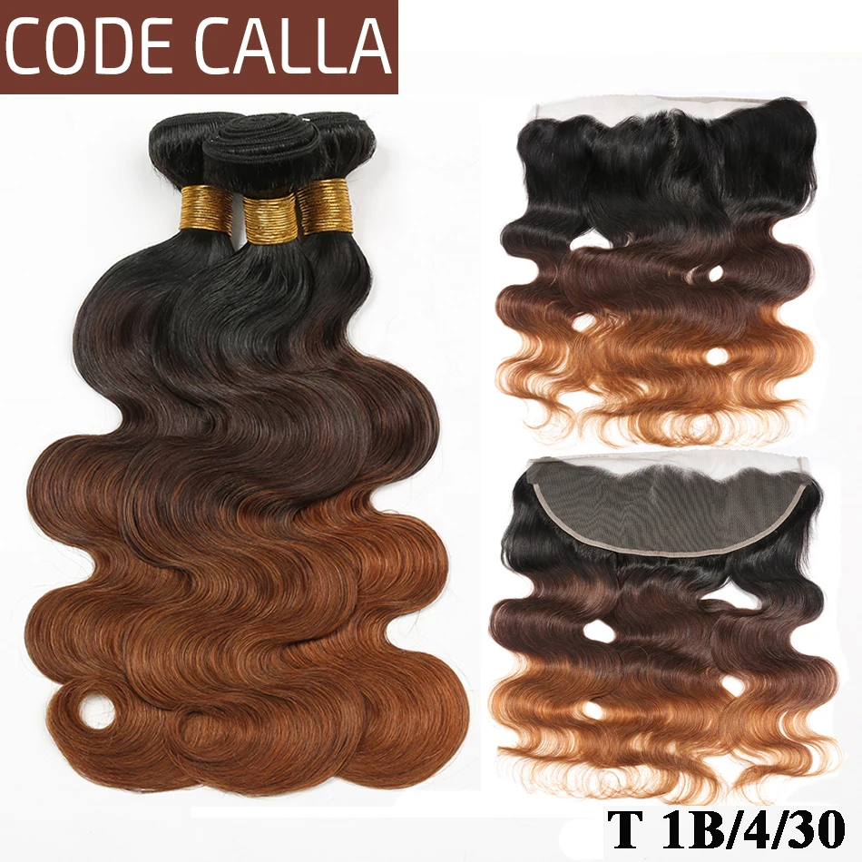 Код Calla Ombre цвет тела волна Связки с 13*4 фронтальной бразильской необработанной девственницы человеческие волосы пучки с кружевом 13*4 закрытие