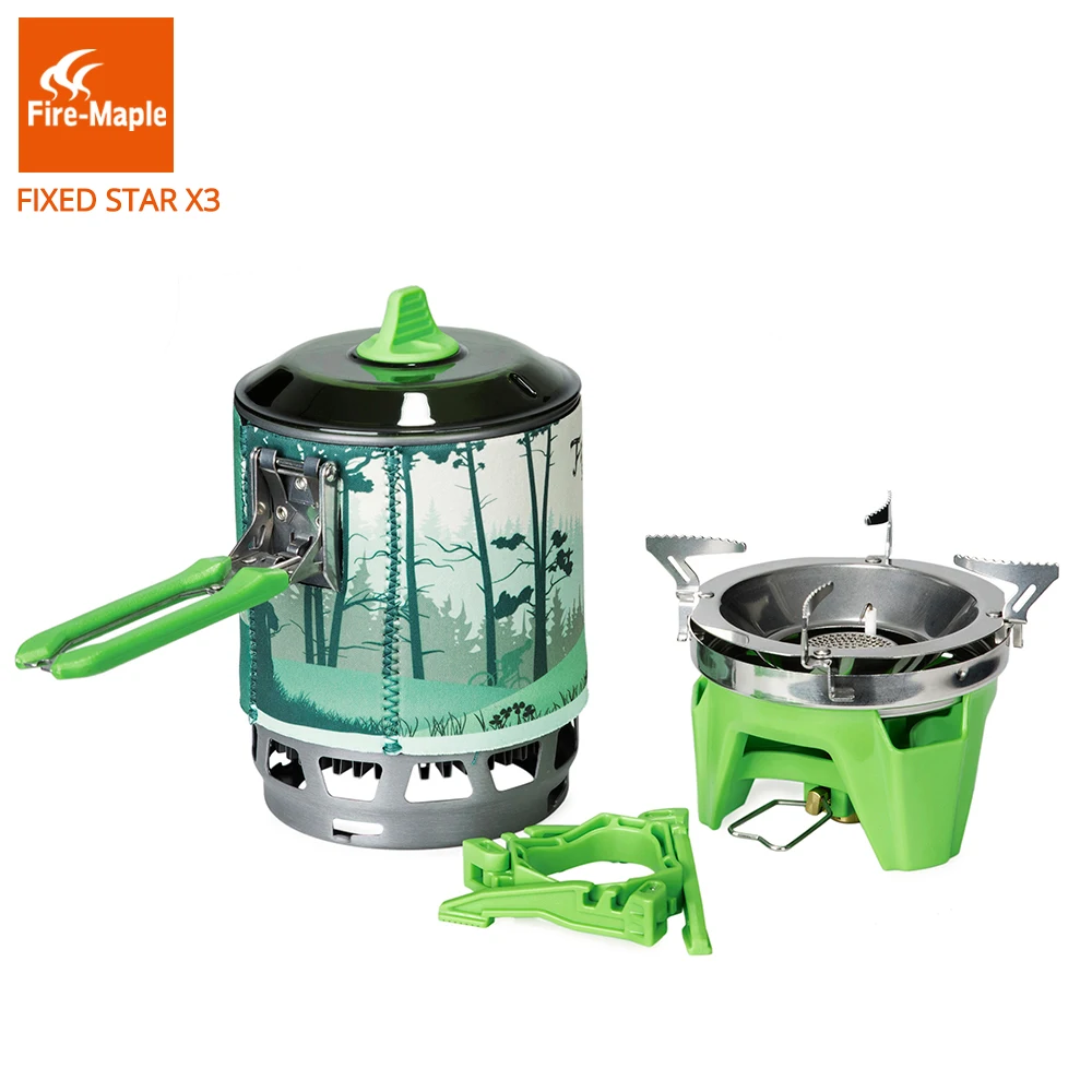 Online Fire Maple Camping Gas quemadores exterior Backpacking sistema de cocina 2200W 0.8L 600g con piezoignición Gas estufa FMS X3