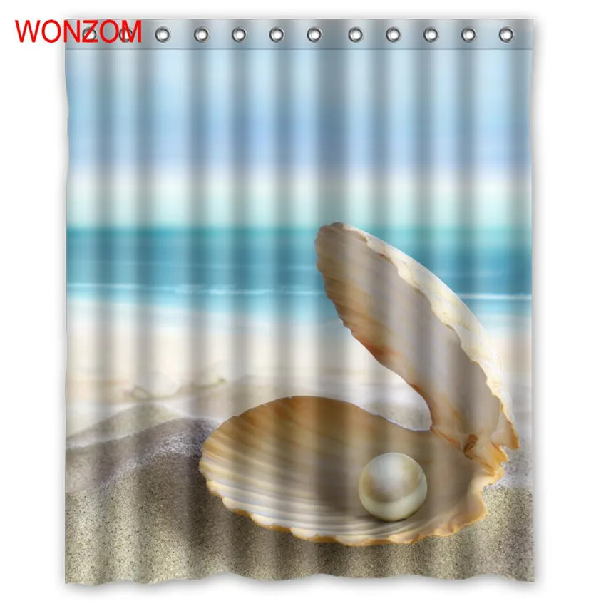 

WONZOM Sea Waterproof Shower Curtains For Bathroom Decor Modern Shell Landscape Bath Curtain with 12 Hooks Mildewproof 2017 Gift