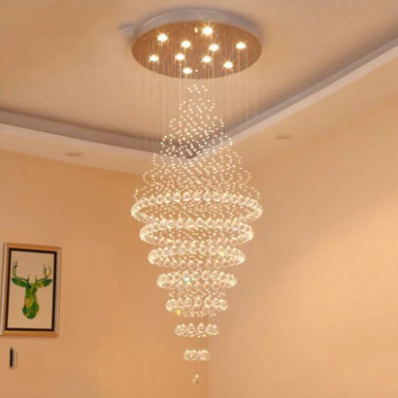 

L Duplex Stairs Chandeliers Round Hall Crystal Chandeliers Villa Stairs Lights Long Chandeliers Living Room Large Hanging Lights