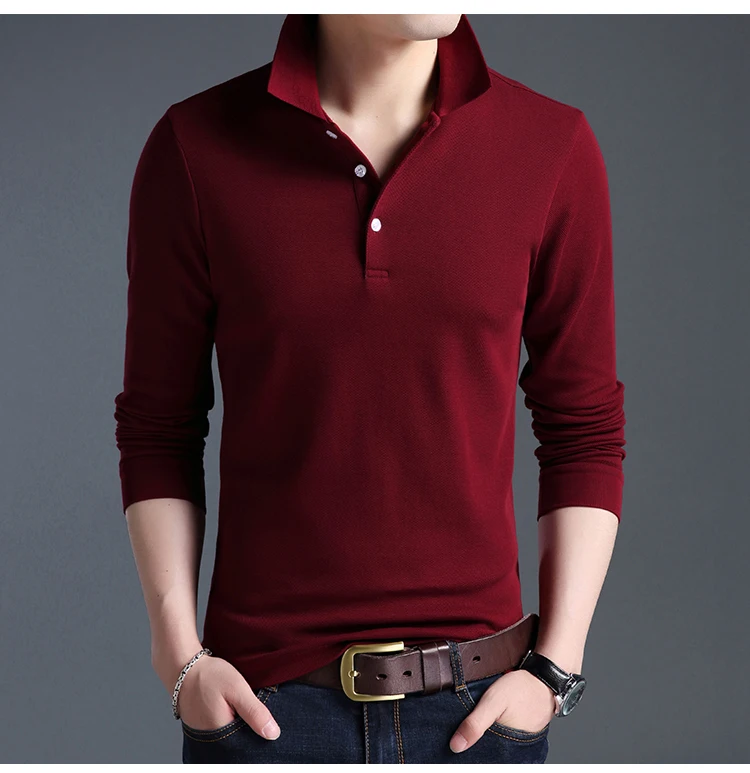 Топ Класс Новая мода Для мужчин рубашки поло сплошной Цвет Slim Fit Polo Для мужчин с длинным рукавом мерсеризованный хлопок Повседневное