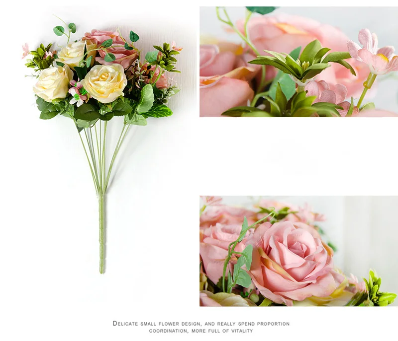 JAROWN Artificial silk French Rose Floral Bouquet Fake Flower Arrange Table Daisy Wedding Decor Party accessory Flores bouch (22)