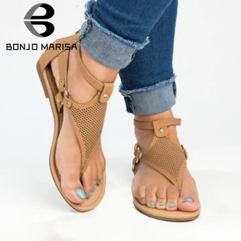 

BONJOMARISA New Hot Sale Summer Flip Flop Sandals Ladies 2020 Casual Flat Gladiator Sandals Women Large Size 33-43 Beach Sandals