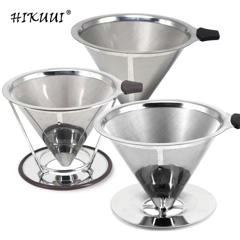 

HIKUUI 3 Style Coffee Filters Double Layer Drip Reusable 304(18/8) Stainless Steel Suitable 1-4 People Make Coffee kitchen Tools
